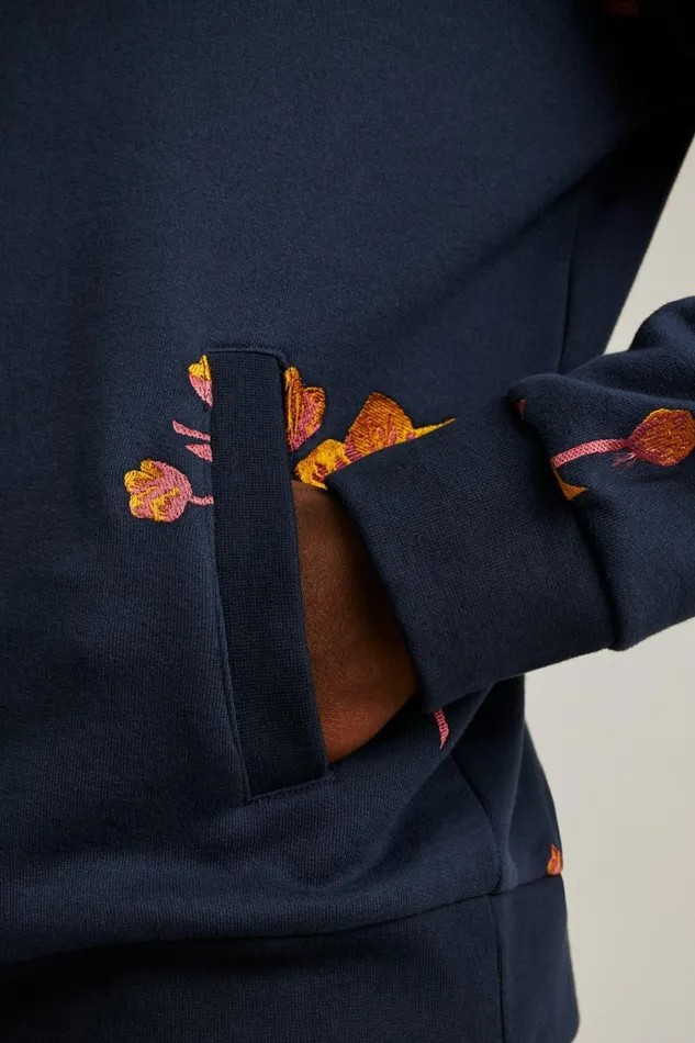 Men Sweatshirts and Hoodies Bonobos Supersoft Fleece Hoodie Navy Clementine Floral