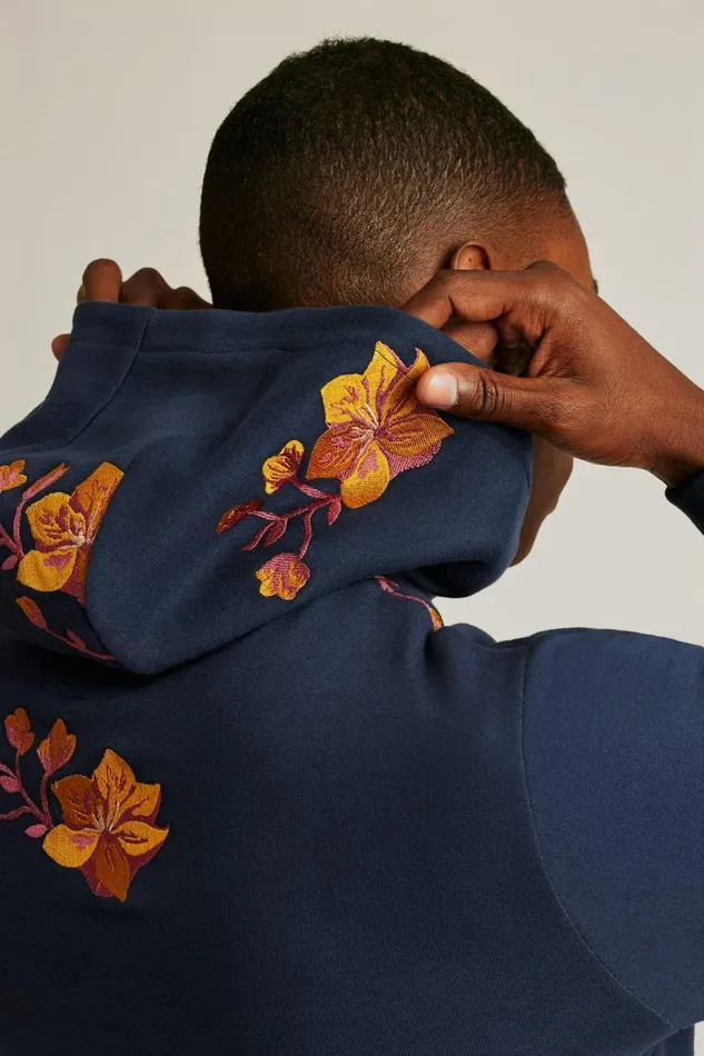 Men Sweatshirts and Hoodies Bonobos Supersoft Fleece Hoodie Navy Clementine Floral