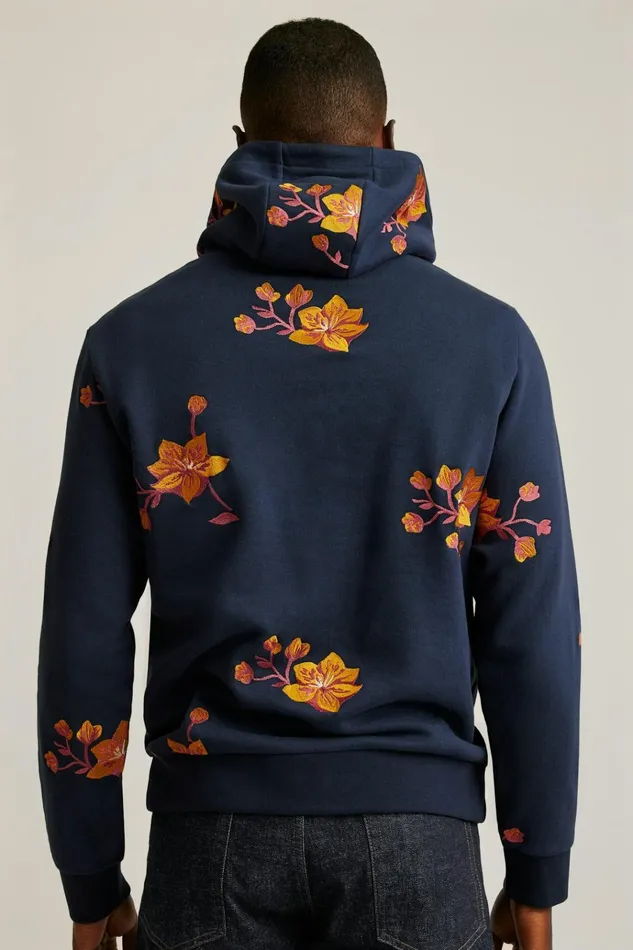 Men Sweatshirts and Hoodies Bonobos Supersoft Fleece Hoodie Navy Clementine Floral