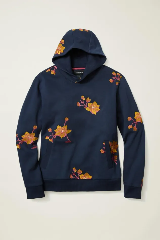 Men Sweatshirts and Hoodies Bonobos Supersoft Fleece Hoodie Navy Clementine Floral