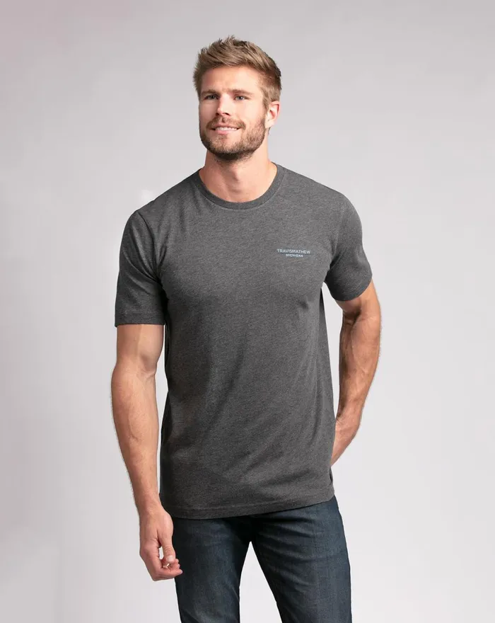 Men Tees TravisMathew BLIZZARD BOSS TEE Heather Grey Pinstripe