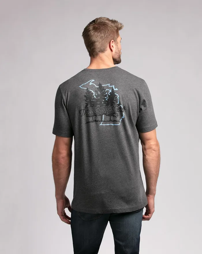Men Tees TravisMathew BLIZZARD BOSS TEE Heather Grey Pinstripe