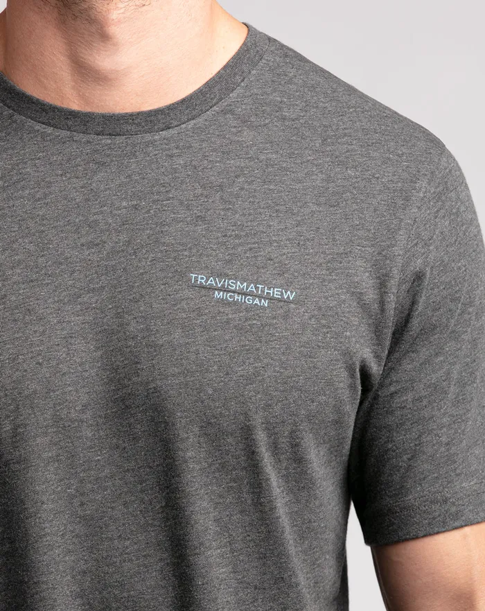 Men Tees TravisMathew BLIZZARD BOSS TEE Heather Grey Pinstripe