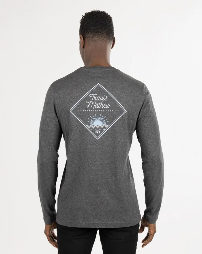 Men Tees TravisMathew CROSSTRAIL LONG SLEEVE TEE Heather Grey Pinstripe