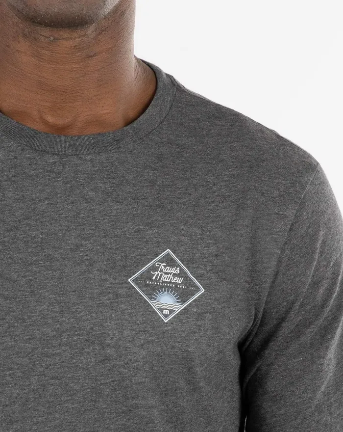 Men Tees TravisMathew CROSSTRAIL LONG SLEEVE TEE Heather Grey Pinstripe