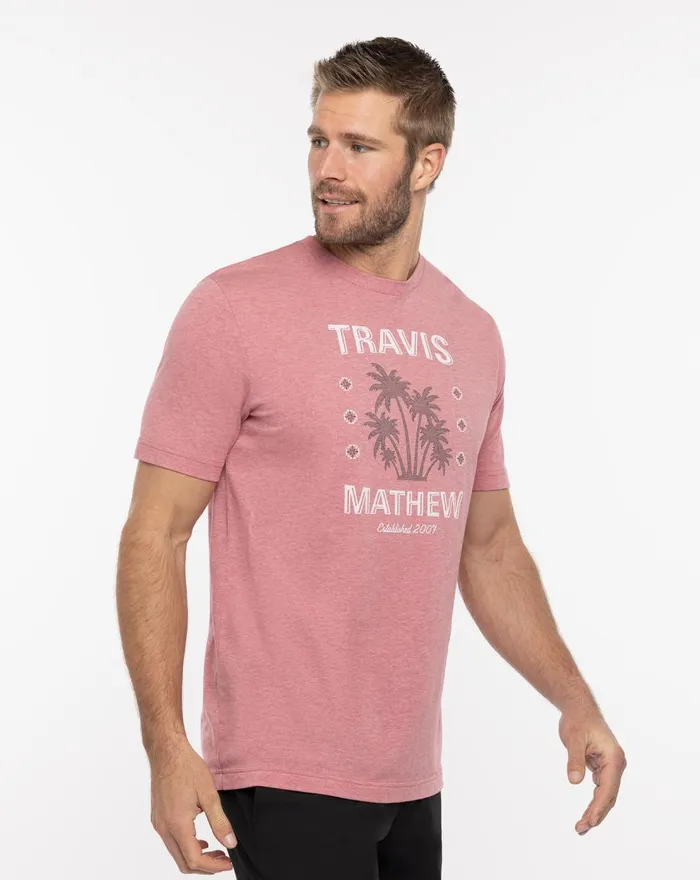 Men Tees TravisMathew FEELING LOCO TEE Heather Earth Red Men Tees TravisMathew FEELING LOCO TEE Heather Earth Red