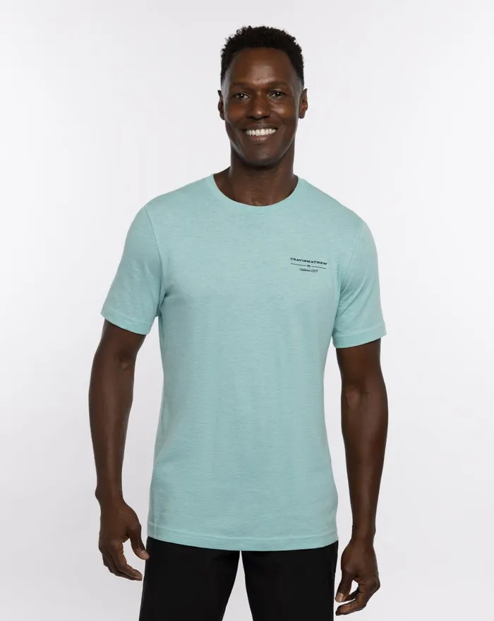 Men Tees TravisMathew FUN TO BE HAD TEE Heather Turquoise