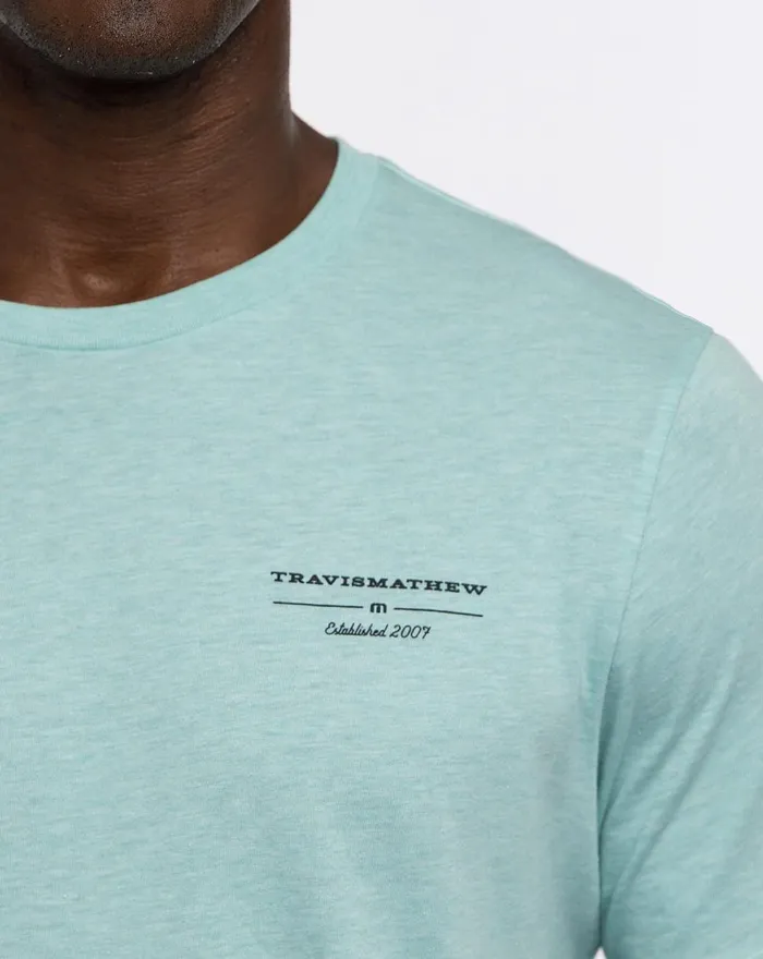 Men Tees TravisMathew FUN TO BE HAD TEE Heather Turquoise Men Tees TravisMathew FUN TO BE HAD TEE Heather Turquoise