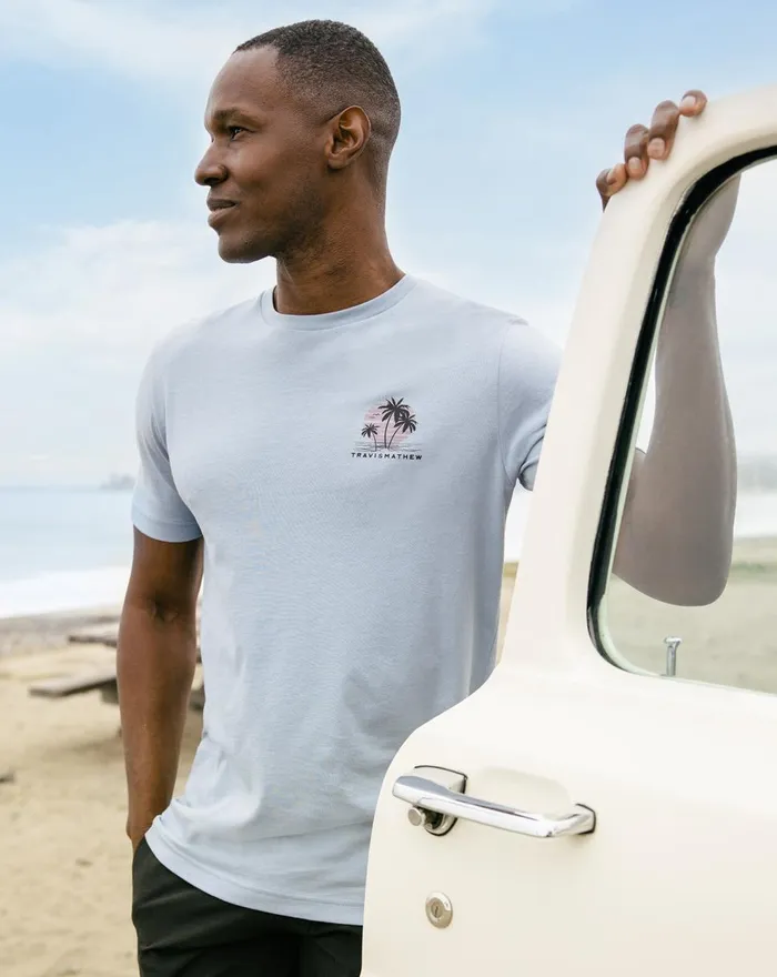 Men Tees TravisMathew MAKE THE DROP TEE Ash Blue Men Tees TravisMathew MAKE THE DROP TEE Ash Blue