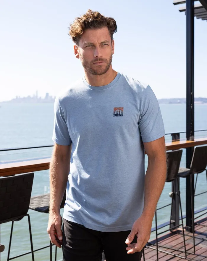 Men Tees TravisMathew PERSONAL LETTER TEE Heather Ash Blue Men Tees TravisMathew PERSONAL LETTER TEE Heather Ash Blue