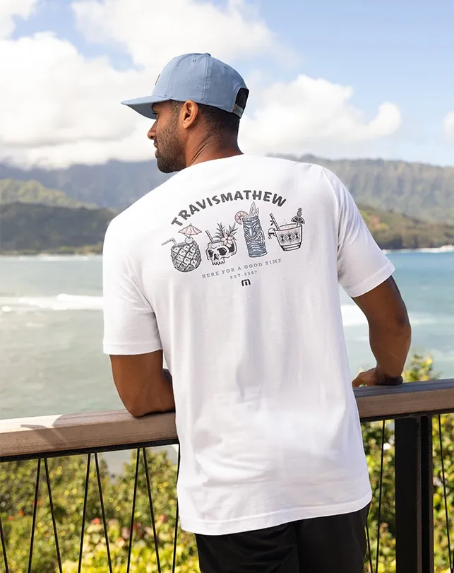 Men Tees TravisMathew PINEAPPLE DRINKS TEE White Men Tees TravisMathew PINEAPPLE DRINKS TEE White