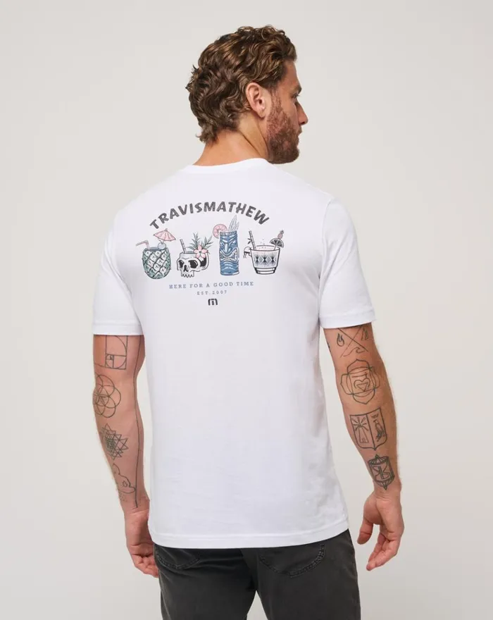 Men Tees TravisMathew PINEAPPLE DRINKS TEE White Men Tees TravisMathew PINEAPPLE DRINKS TEE White