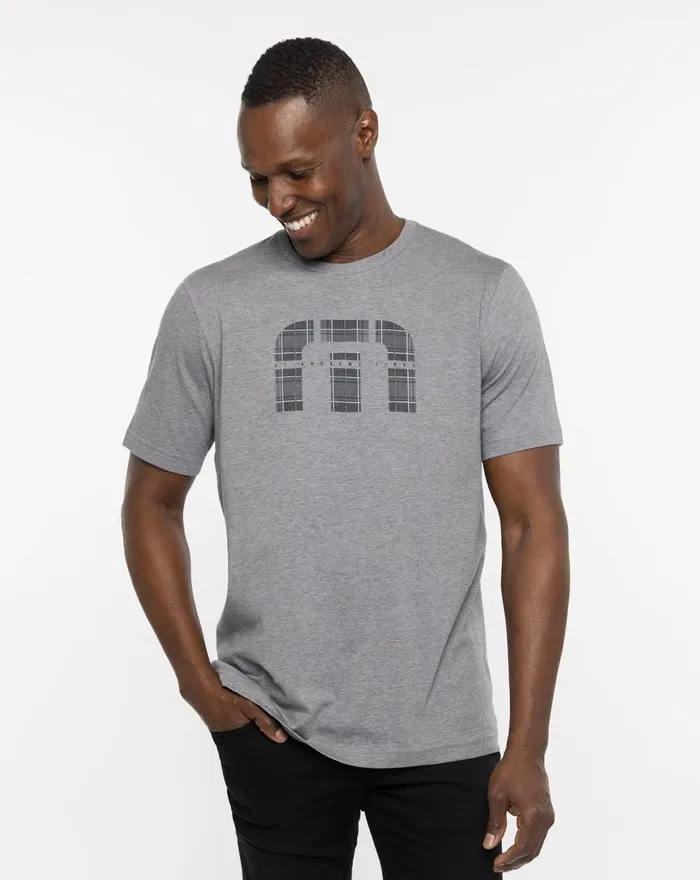 Men Tees TravisMathew ST ANDREWS SHADOWY PLAID TEE Heather Grey