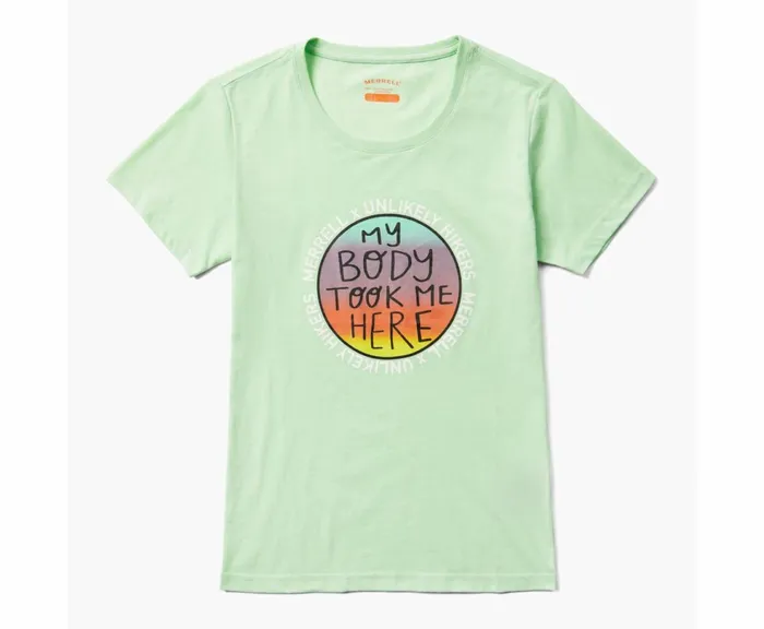 MERRELL Tops Women Unlikely Hikers X Merrell Short Sleeve Tee Extended Sizes Mist Green