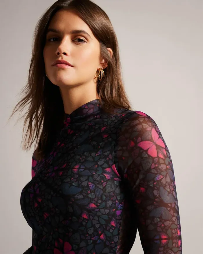 Mesh Fitted Top With High Neck Black Women Ted Baker Clothing Mesh Fitted Top With High Neck Black Women Ted Baker Clothing