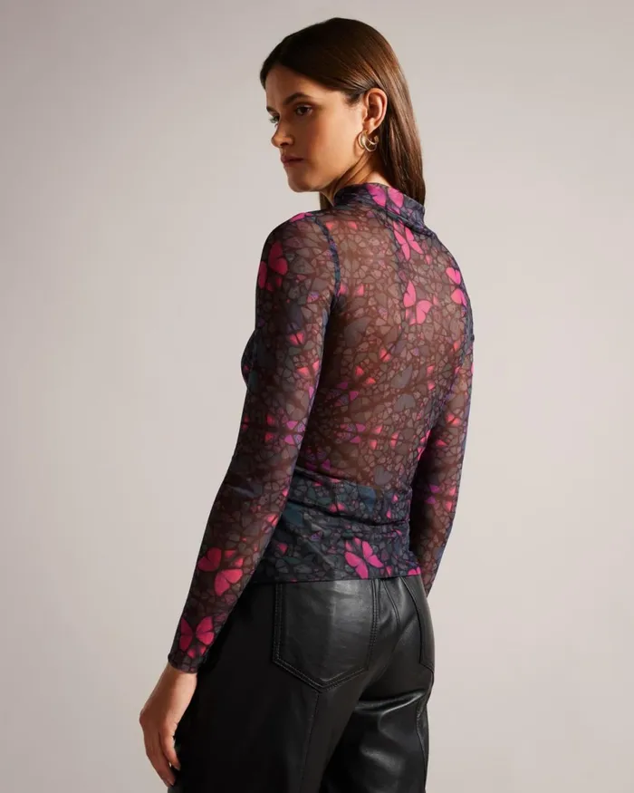 Mesh Fitted Top With High Neck Black Women Ted Baker Clothing Mesh Fitted Top With High Neck Black Women Ted Baker Clothing