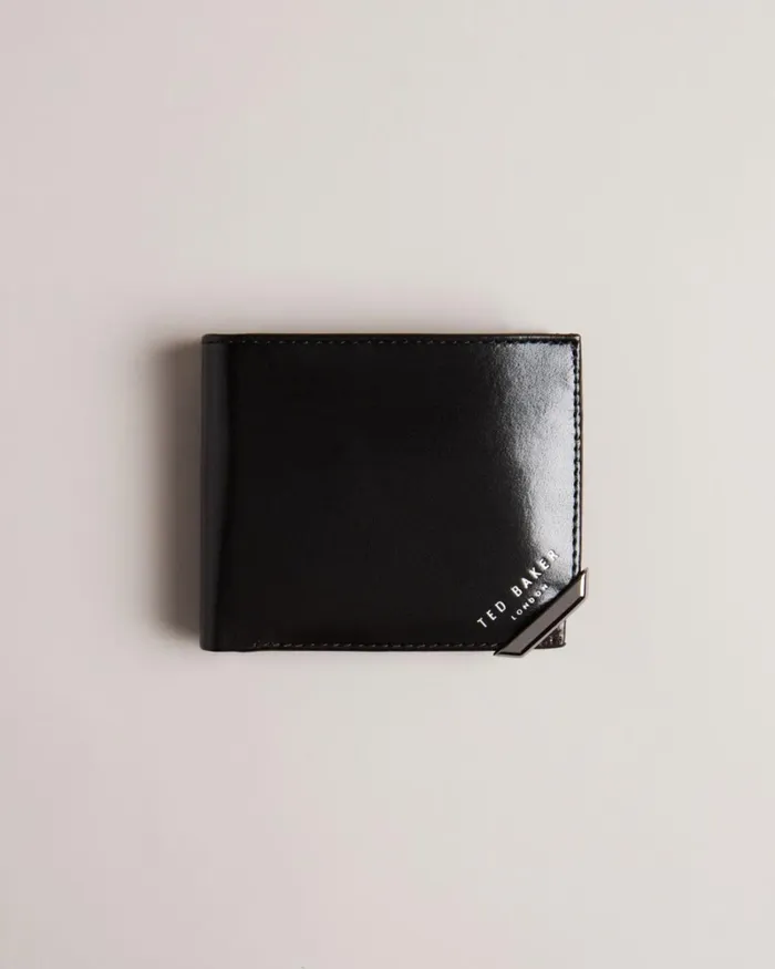 Metal Corner Bifold Coin Wallet Black Men Ted Baker Wallets and Card Holders