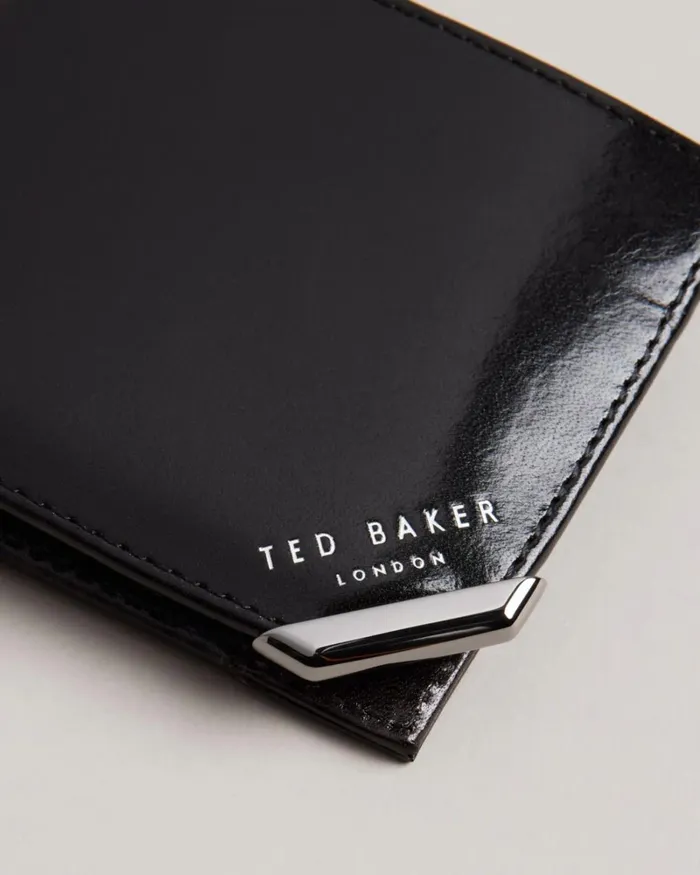 Metal Corner Bifold Coin Wallet Black Men Ted Baker Wallets and Card Holders