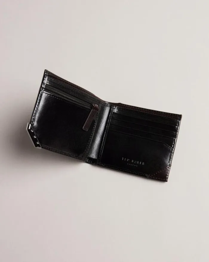 Metal Corner Bifold Coin Wallet Black Men Ted Baker Wallets and Card Holders