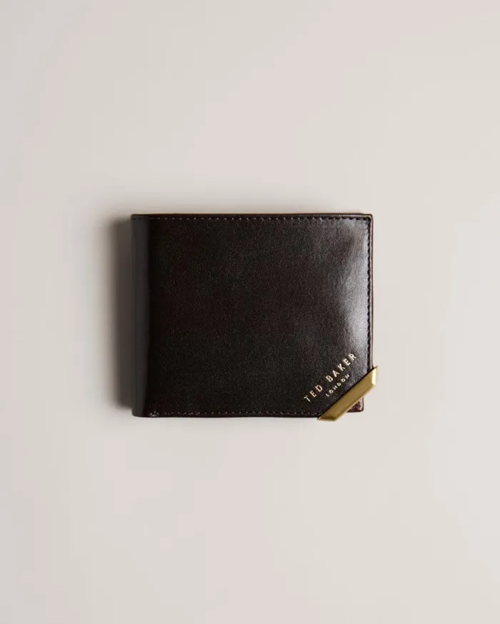 Metal Corner Bifold Coin Wallet BrownChocolate Men Ted Baker Wallets and Card Holders