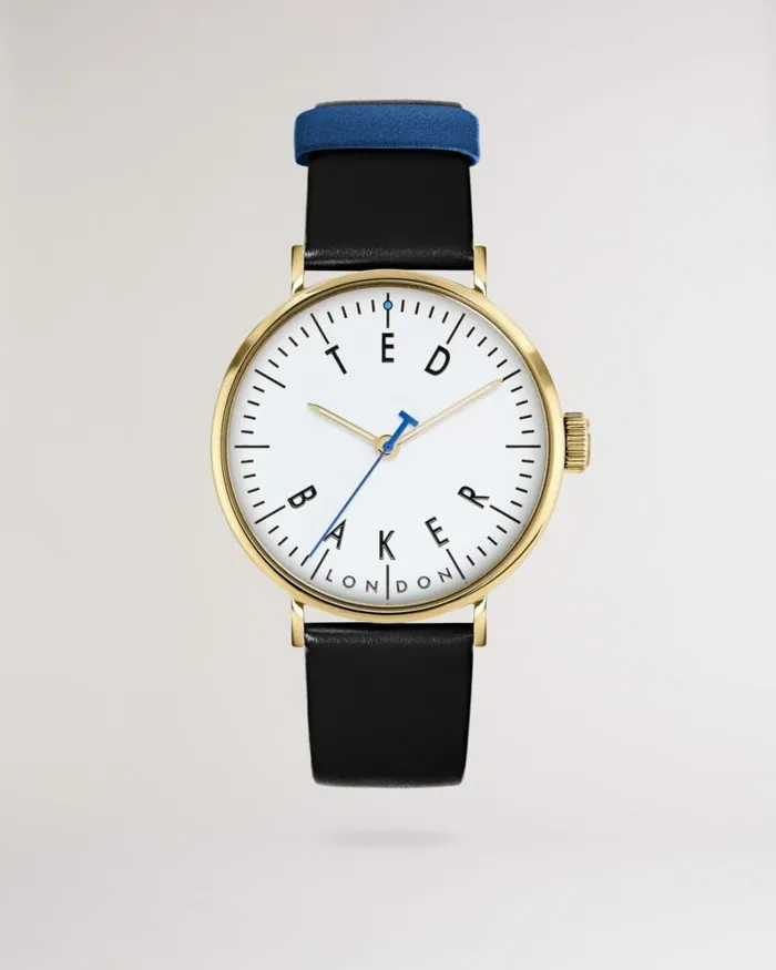 Metallic And Leather Watch Black Men Ted Baker Watches and Jewelry