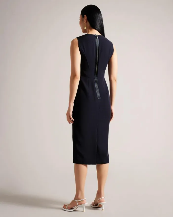 Midi Bodycon Dress With Sheer VNeck Dark Navy Women Ted Baker Clothing Midi Bodycon Dress With Sheer VNeck Dark Navy Women Ted Baker Clothing