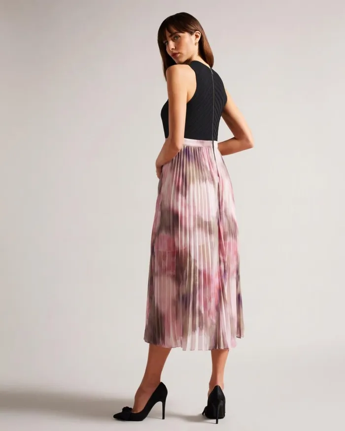 Midi Dress With Floral Pleated Skirt Coral Women Ted Baker Clothing