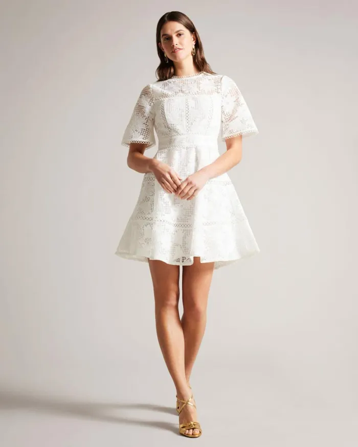 Mini Fit And Flare Lace Dress White Women Ted Baker Clothing Mini Fit And Flare Lace Dress White Women Ted Baker Clothing