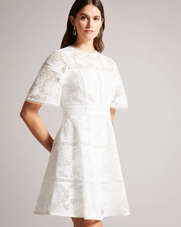 Mini Fit And Flare Lace Dress White Women Ted Baker Clothing Mini Fit And Flare Lace Dress White Women Ted Baker Clothing