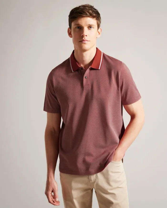 Mini Jacquard Stitch Polo Shirt Dark Red Men Ted Baker Clothing Mini Jacquard Stitch Polo Shirt Dark Red Men Ted Baker Clothing
