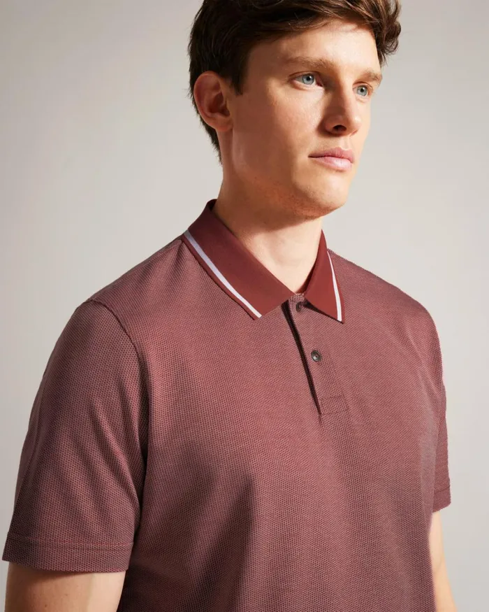 Mini Jacquard Stitch Polo Shirt Dark Red Men Ted Baker Clothing Mini Jacquard Stitch Polo Shirt Dark Red Men Ted Baker Clothing