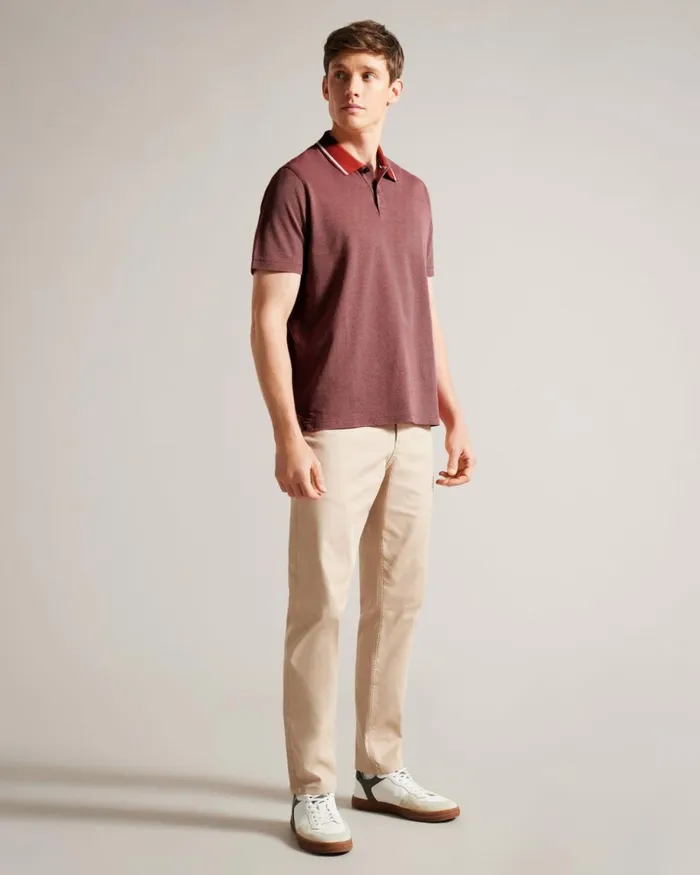 Mini Jacquard Stitch Polo Shirt Dark Red Men Ted Baker Clothing Mini Jacquard Stitch Polo Shirt Dark Red Men Ted Baker Clothing