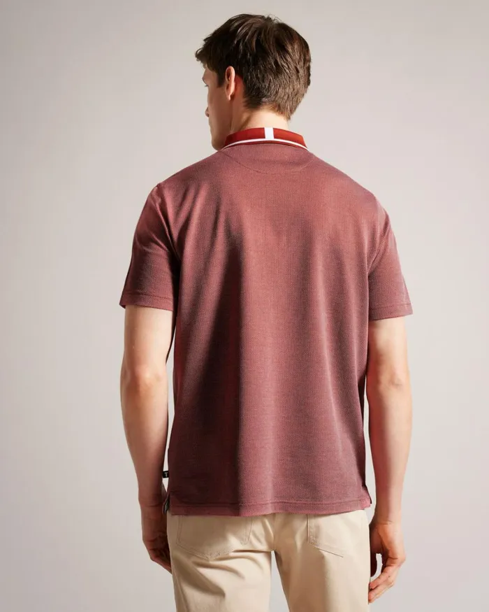 Mini Jacquard Stitch Polo Shirt Dark Red Men Ted Baker Clothing Mini Jacquard Stitch Polo Shirt Dark Red Men Ted Baker Clothing