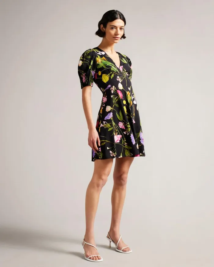 Mini Puff Sleeve Tea Dress Black Women Ted Baker Clothing Mini Puff Sleeve Tea Dress Black Women Ted Baker Clothing