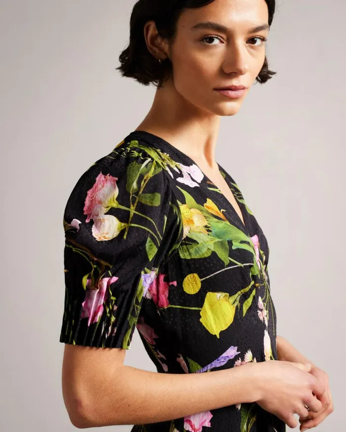 Mini Puff Sleeve Tea Dress Black Women Ted Baker Clothing Mini Puff Sleeve Tea Dress Black Women Ted Baker Clothing