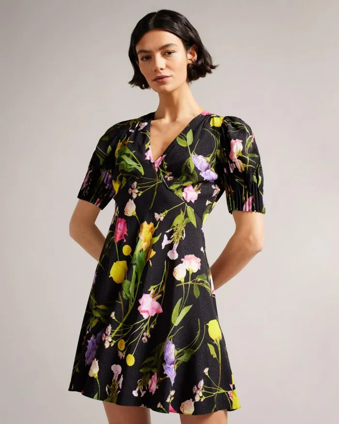 Mini Puff Sleeve Tea Dress Black Women Ted Baker Clothing Mini Puff Sleeve Tea Dress Black Women Ted Baker Clothing