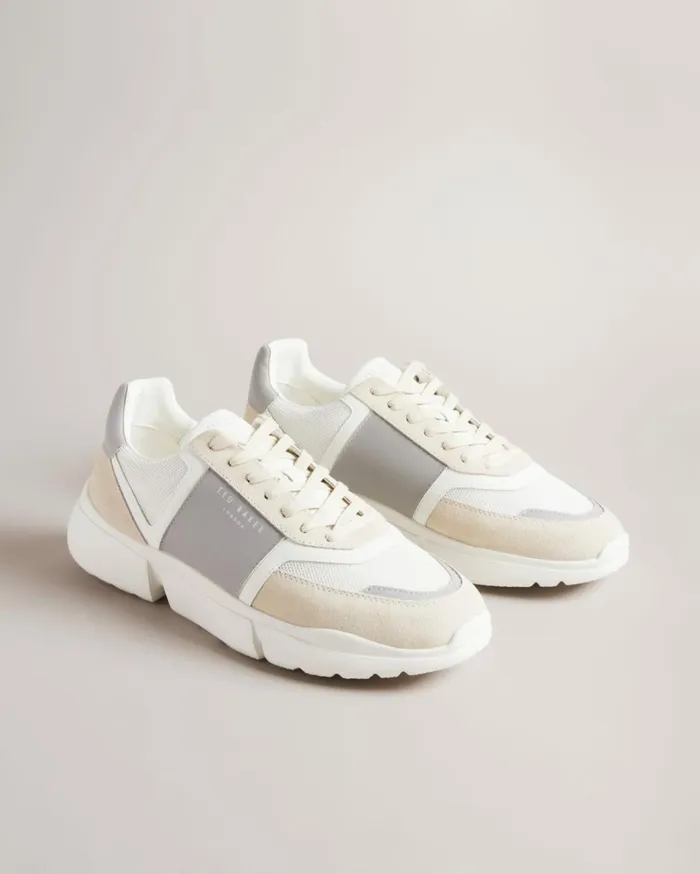 Mixed Leather Chunky Trainers Mid Gray Men Ted Baker Sneakers
