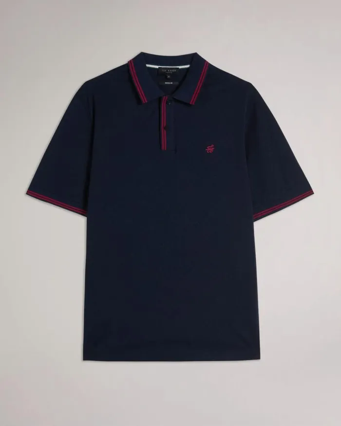 Monogram Diamond Knit Polo Shirt Navy Men Ted Baker Clothing