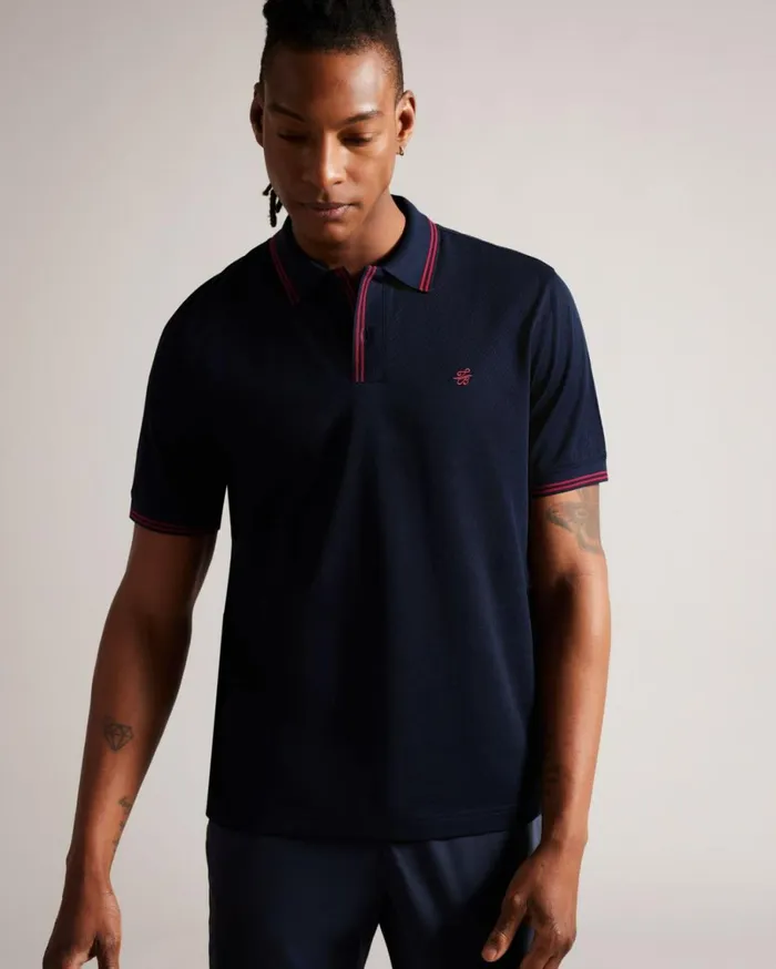 Monogram Diamond Knit Polo Shirt Navy Men Ted Baker Clothing Monogram Diamond Knit Polo Shirt Navy Men Ted Baker Clothing