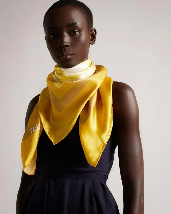 New Romantic Printed Silk Square Scarf Light Yellow Women Ted Baker Scarves