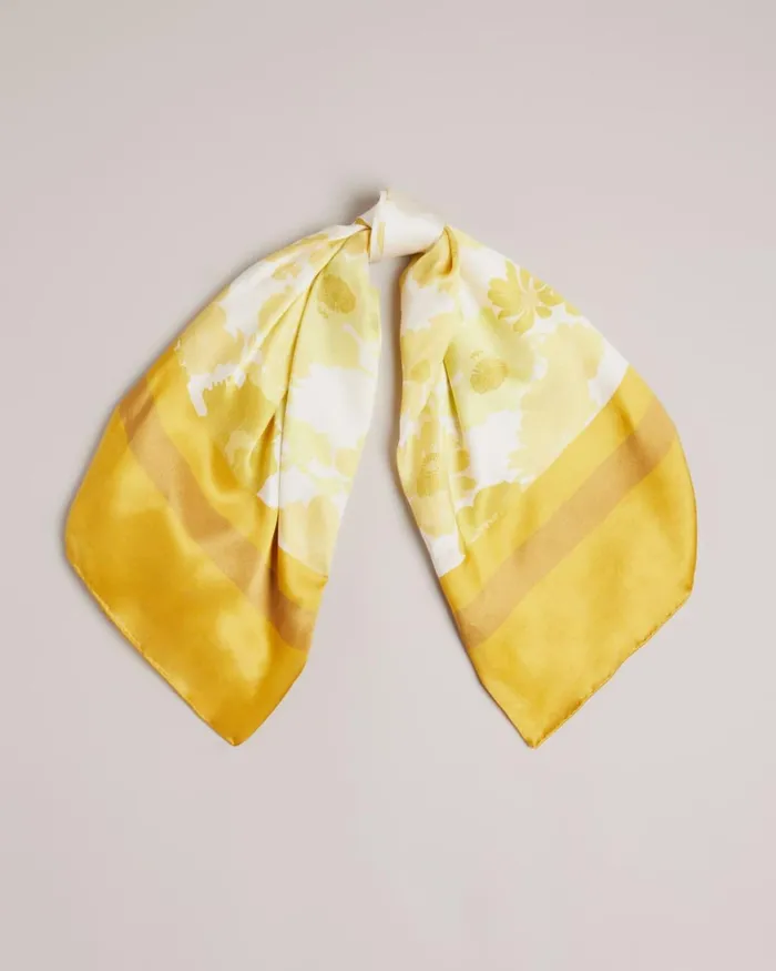 New Romantic Printed Silk Square Scarf Light Yellow Women Ted Baker Scarves New Romantic Printed Silk Square Scarf Light Yellow Women Ted Baker Scarves
