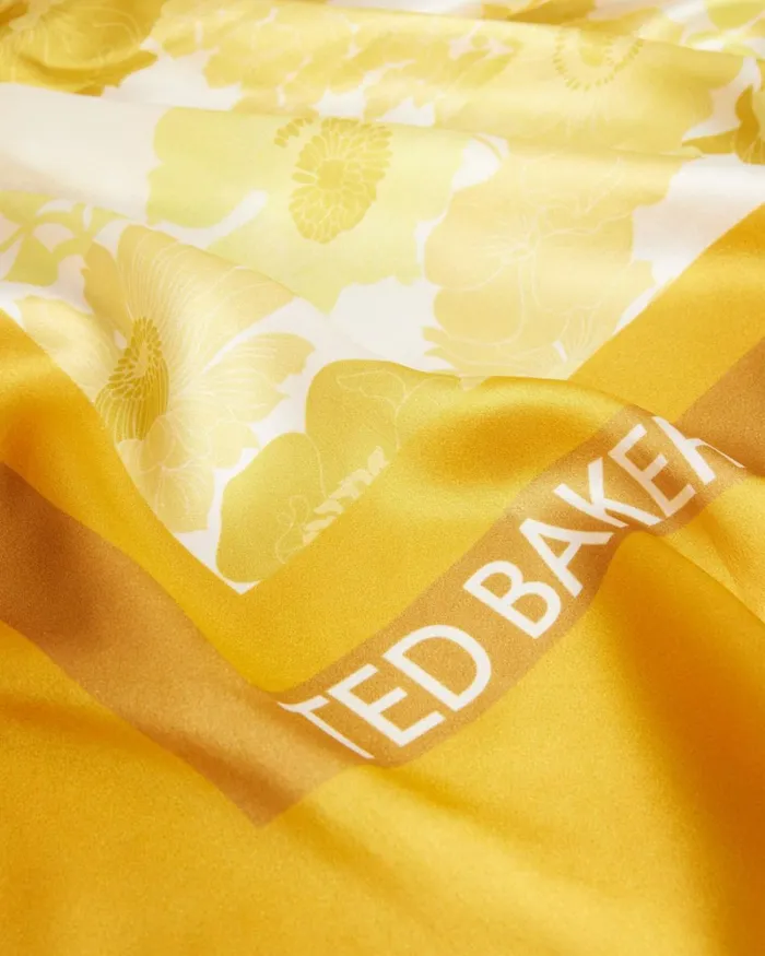 New Romantic Printed Silk Square Scarf Light Yellow Women Ted Baker Scarves New Romantic Printed Silk Square Scarf Light Yellow Women Ted Baker Scarves