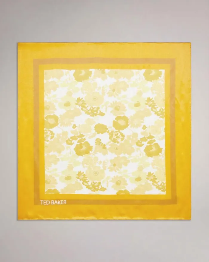New Romantic Printed Silk Square Scarf Light Yellow Women Ted Baker Scarves New Romantic Printed Silk Square Scarf Light Yellow Women Ted Baker Scarves