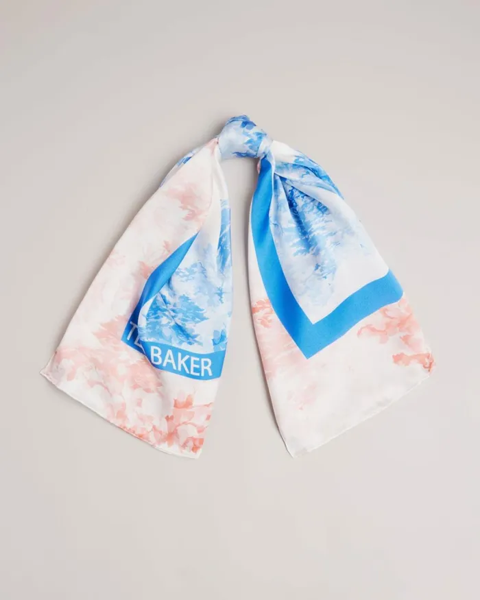 New Romantic Printed Silk Square Scarf Medium Blue Women Ted Baker Scarves New Romantic Printed Silk Square Scarf Medium Blue Women Ted Baker Scarves