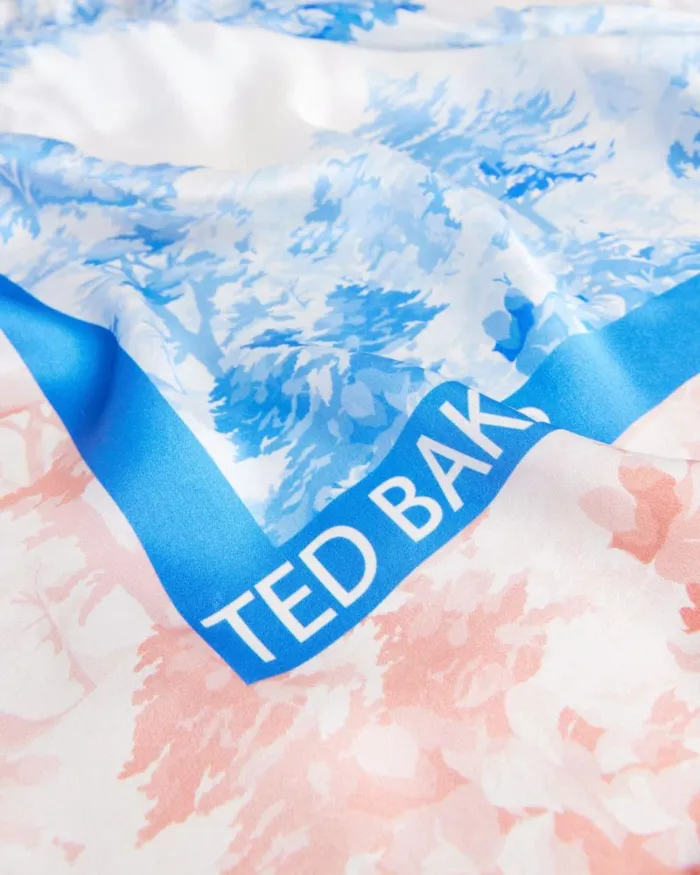New Romantic Printed Silk Square Scarf Medium Blue Women Ted Baker Scarves New Romantic Printed Silk Square Scarf Medium Blue Women Ted Baker Scarves