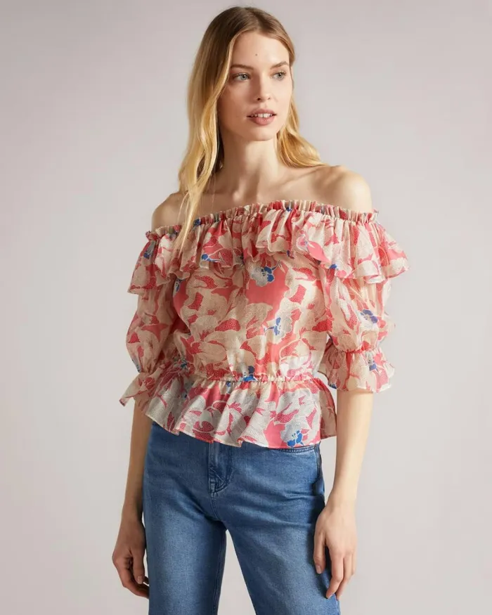 Off The Shoulder Top With Elasticated Waist Medium Pink Women Ted Baker Tops and TShirts