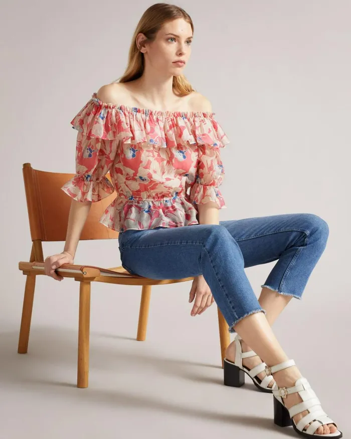 Off The Shoulder Top With Elasticated Waist Medium Pink Women Ted Baker Tops and TShirts