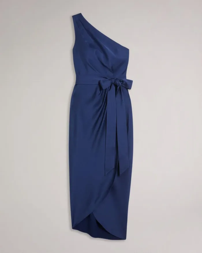 One Shoulder Drape Midi Dress Dark Blue Women Ted Baker Clothing
