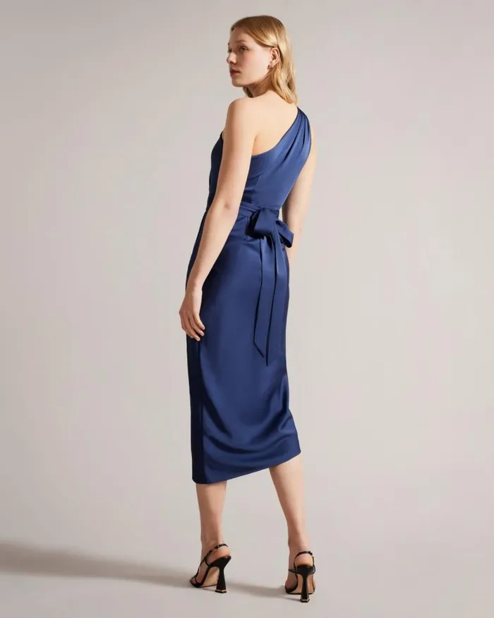 One Shoulder Drape Midi Dress Dark Blue Women Ted Baker Clothing One Shoulder Drape Midi Dress Dark Blue Women Ted Baker Clothing