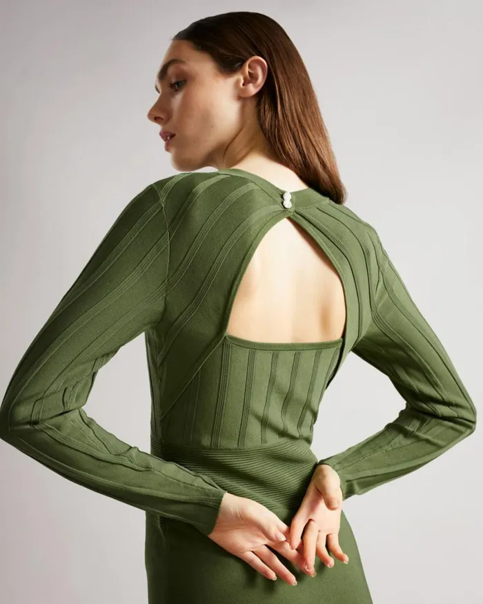 Open Back Knit Dress Green Women Ted Baker Dresses Open Back Knit Dress Green Women Ted Baker Dresses